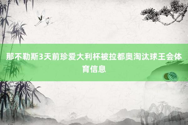 那不勒斯3天前珍爱大利杯被拉都奥淘汰球王会体育信息