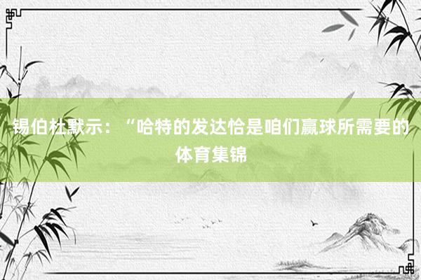 锡伯杜默示：“哈特的发达恰是咱们赢球所需要的体育集锦
